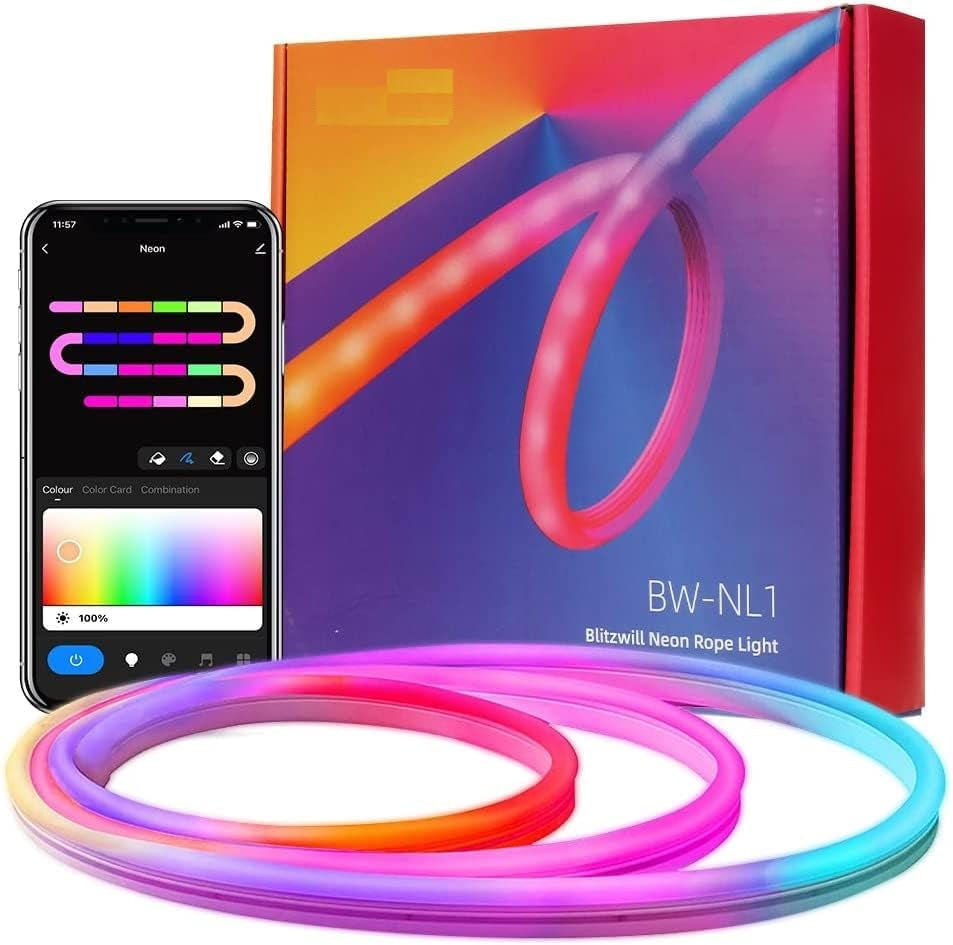 Outdoor RGB Smart IC Gaming Lights,10 Ft Neon Light Strip,App Controlled,Dramcolor,Water-Flow,Dynamic Color Changing Light,Flexible,Projective Diy,Gaming Room,Desk,Under Table